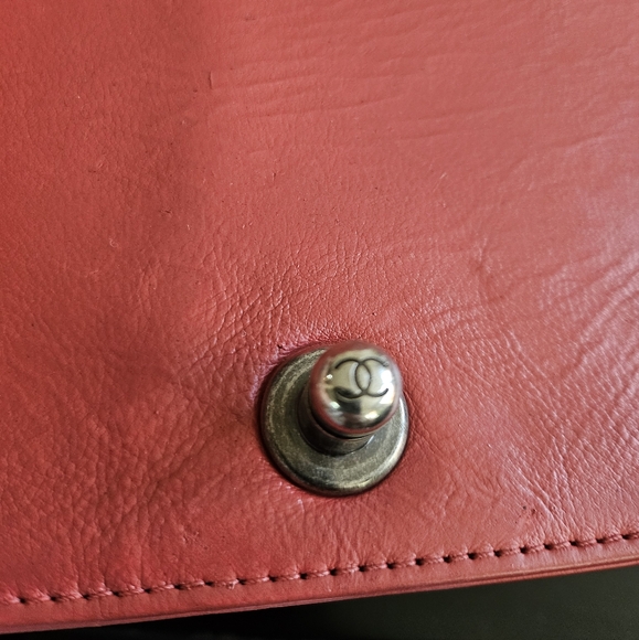CHANEL XL Red Leather Boy Chain Link Shoulder Crossbody Bag Purse Diamond - Picture 11 of 16